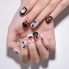 Halloween Press on Nails Petite Short Square with Horror Design, Extra Short ...