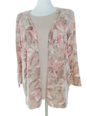 ALFRED DUNNER Damen Pullover Gr. M Beige Baumwolle Leichter Strick Langer Ärmel