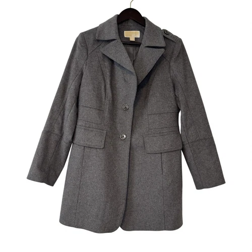 Cappotto donna Michael Kors grande grigio misto cashmere e lana pavone giacca foderato