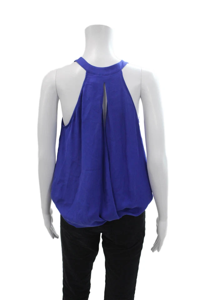 Blusa sin mangas pulóver drapeada con cuello en V de seda azul Parker para mujer talla XS Foto 3 de 4