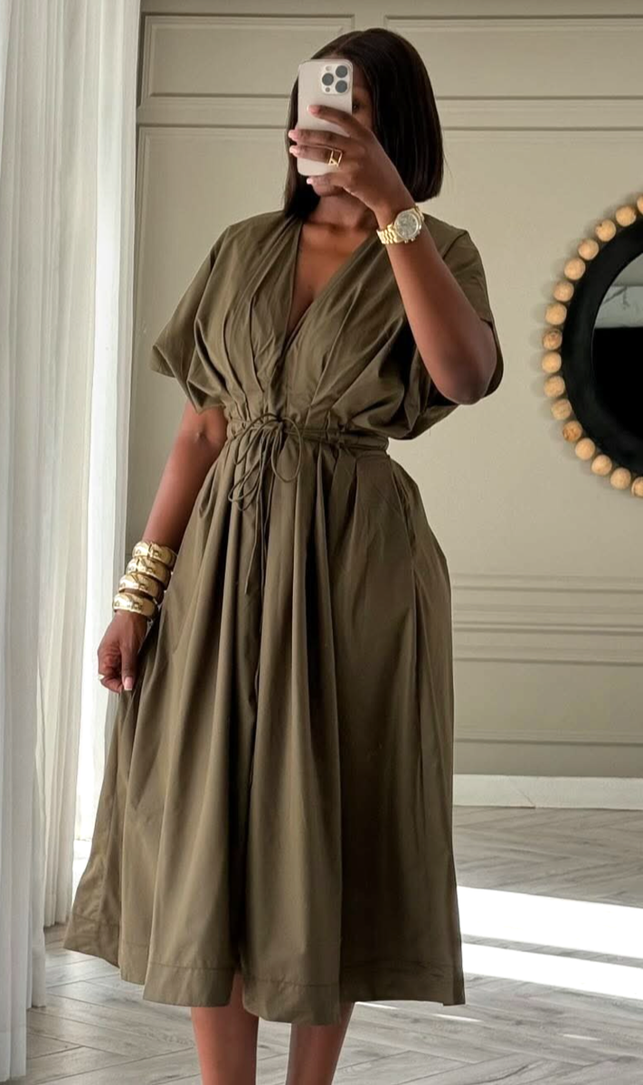 Zara ZW Collection Darted Midi Dress Dark Khaki Green Size S M L