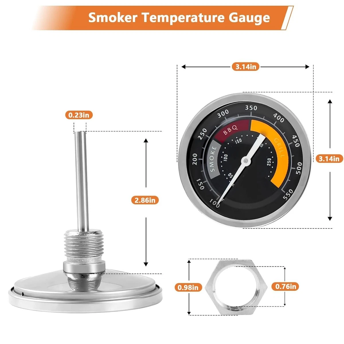 3695528R06 Analog Smoker Temperature Gauge Compatible with Oklahoma