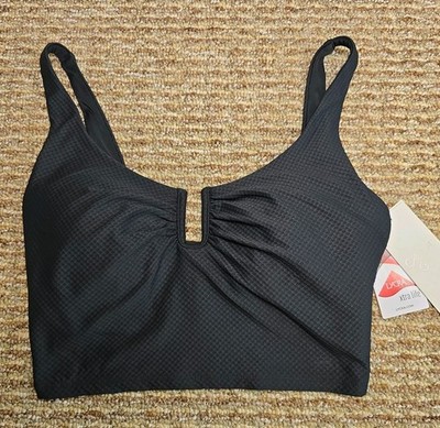 $58 NWT Calia By Carrie Underwood Textured Crop Swim Top Black sx Small