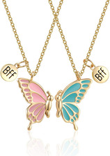 Cute Butterfly BFF Necklaces for 2, Enamel Butterfly Friendship Necklace for Tee