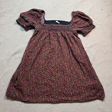 American Eagle Outfitters Dress Womens Large Black Floral Smocked Puff Sleeve