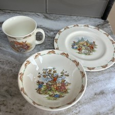 Set Of 3 Bunnykins Royal Doulton Easter Children Plate Bowl Cup Whimsical Spring
