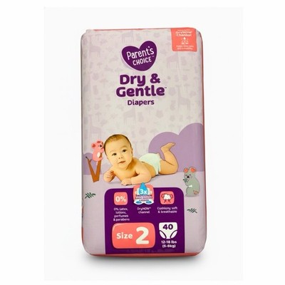 Parent s Choice Dry & Gentle Diapers Size 2 /40 Count 12 18 lbs Hypoallergenic