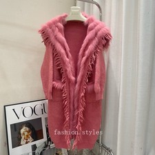 Autumn New Women's Big Collar Fox Fur Long Sweater Knitted Cardigan Fur Jackets