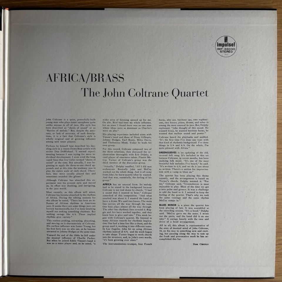 JOHN COLTRANE QUARTET Africa/Brass JAPAN PROMO REISSUE LP OBI IMPULSE IMP-88090 - Image 4 of 4