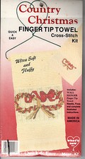 Country Christmas Finger Tip Towel Cross-Stitch Kit Bow Wreath USA Made