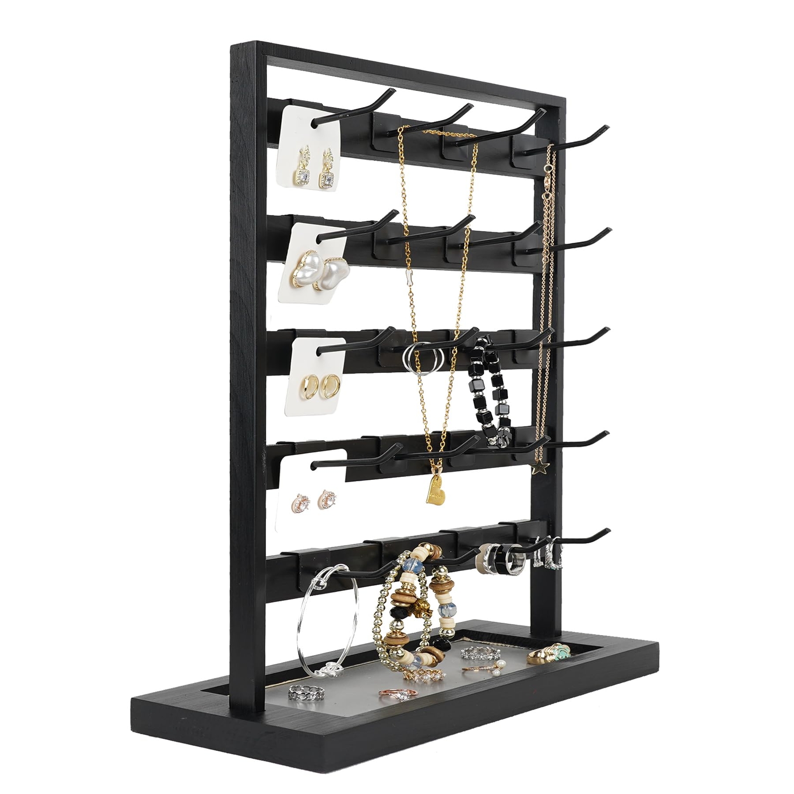 BEROSS Wooden Jewelry Display Stand with 20 Hooks Earring Card Display Rack f...
