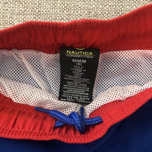 Nautica Competition Swim Trunks BOYS Size M (5) Blue Red Logo Lined Drawstring - Picture 5 of 8