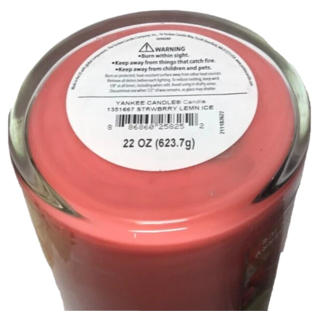 Vela Yankee STRAWBERRY LEMON ICE 2 pavios grande 22 oz vela copo ~ FRETE GRÁTIS - Imagem 3 de 3