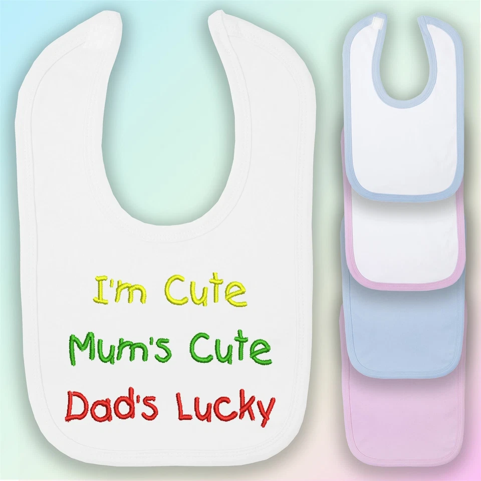 BABYSTITCHING Ich bin süß, Mamas süß, Papas Glück bestickt Baby Lätzchen Geschenk Mama Papa Eltern