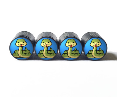 Cartoon Cute Snake Tire Valve Caps - Black Aluminum - Set of Four - Universal