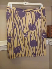 Attention Womens Beige/purple Floral Straight Lined Short Skirt Size 18