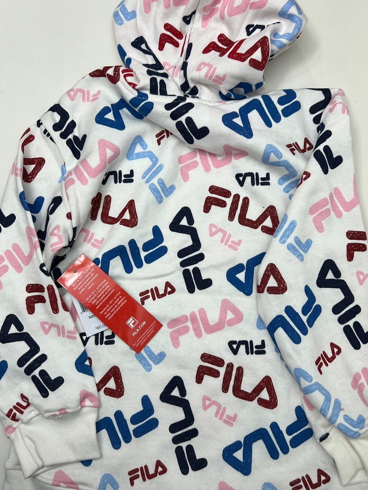 Felpa con cappuccio FILA Big Girls in pile pullover manica lunga con tasca canguro L14 Nuova con etichette