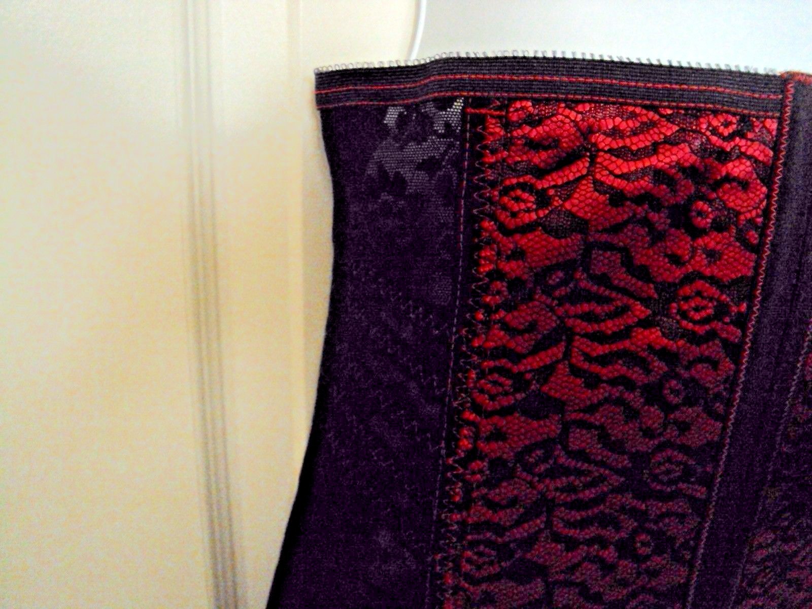 Rago 2107 Red/Black Waist cincher with garters & stockings Extra Firm