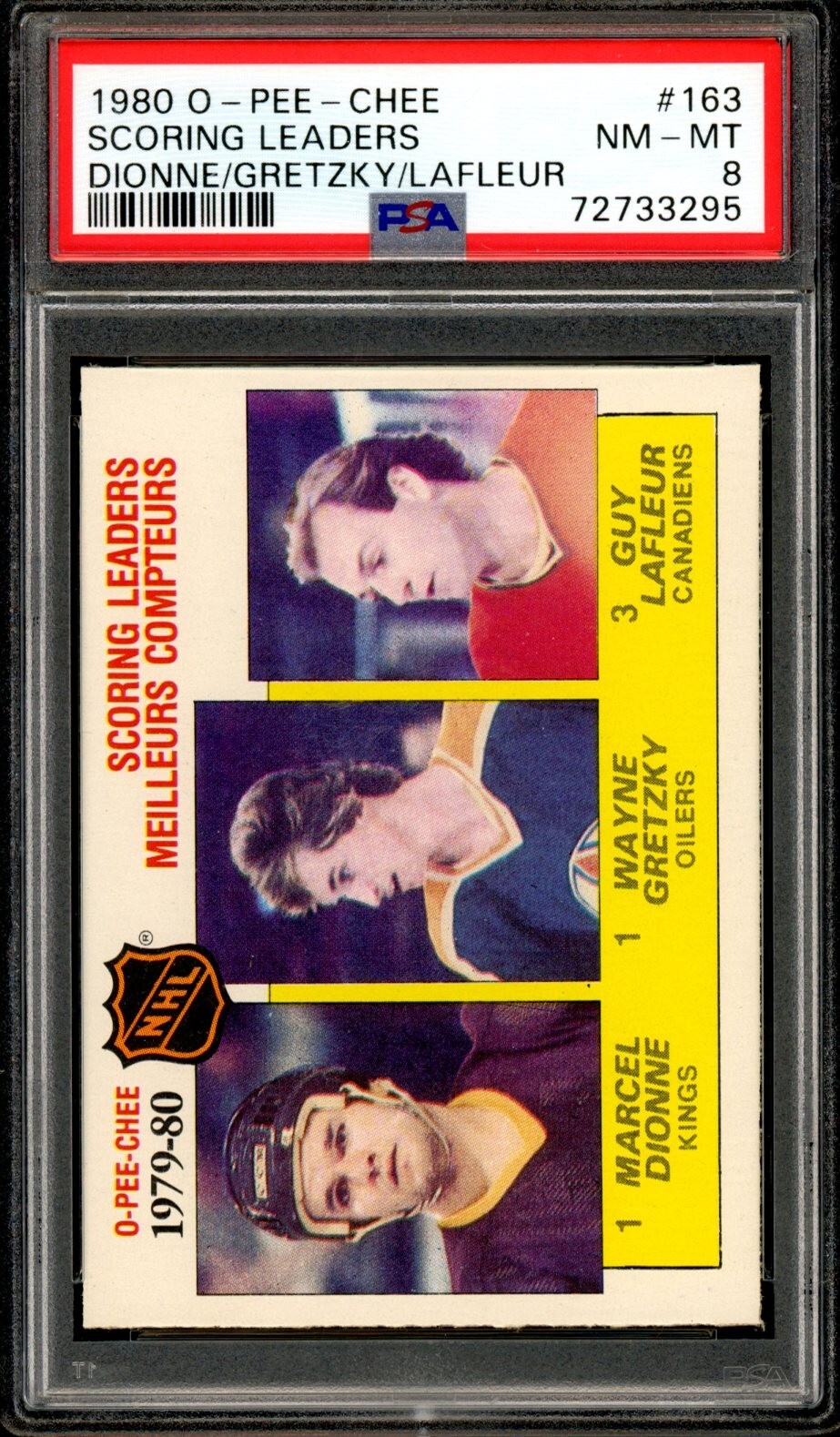 1980-81 OPC O PEE CHEE NHL #163 Wayne Gretzky/Lafleur/Dionne Leaders PSA 8 NM-MT