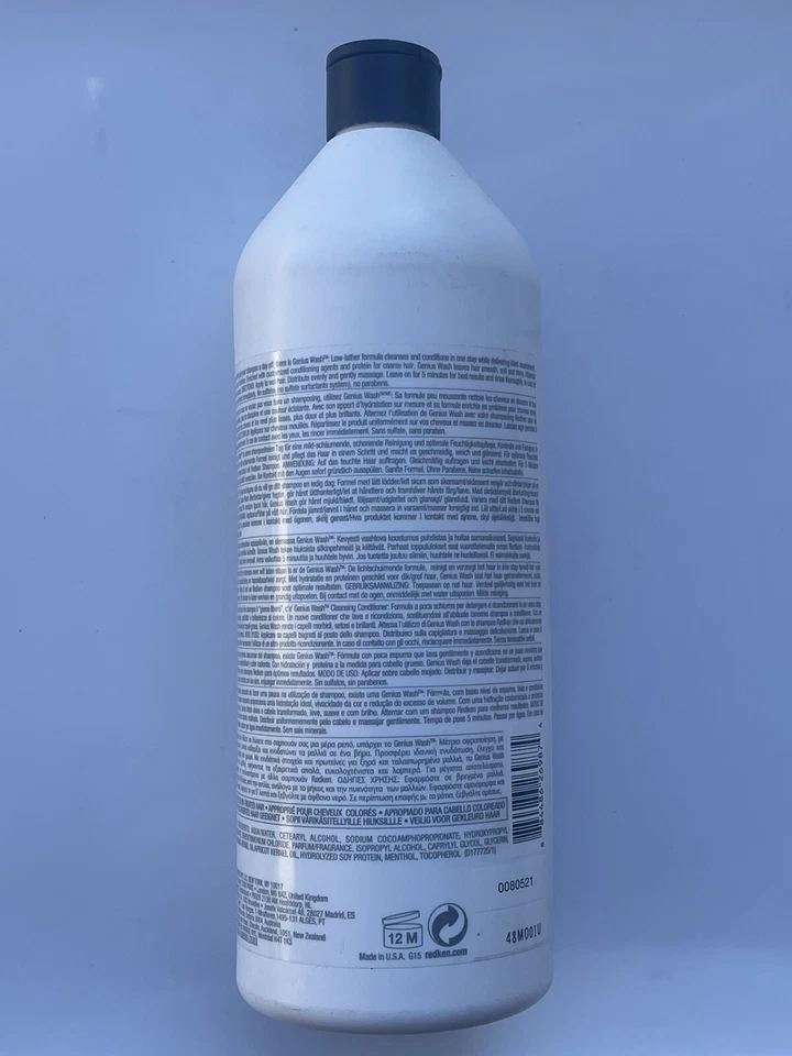 REDKEN Genius Wash Cleansing Conditioner New Coarse Hair Beauty New 1000m 33.8oz - Image 2 of 2