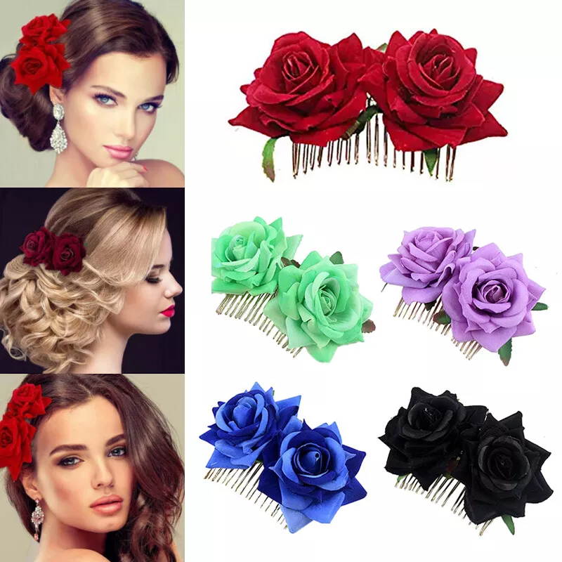 Red floral hair accessories deals