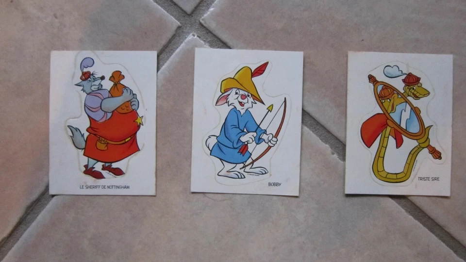 Lot de 3 autocollants PUBLICITAIRE VACHE QUI RIT ROBIN DES BOIS 1974 walt disney - Photo 1/1