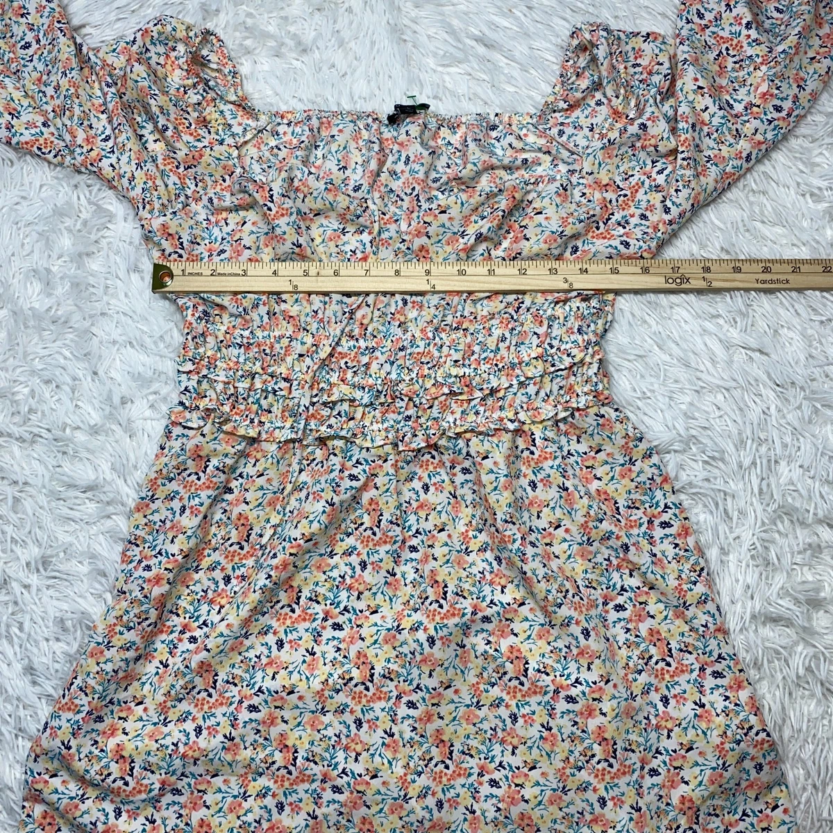 Womens As U Wish 3 4 Sleeve Floral Print Off Shoulder Summer Sun Dress Large