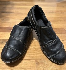 Clarks Casual Comfort Bendables Black Leather Slip-On Loafers Women's Size 8 W