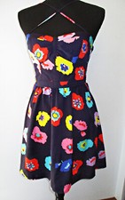 American Eagle women's black floral halter mini sundress size 2 pockets AEO