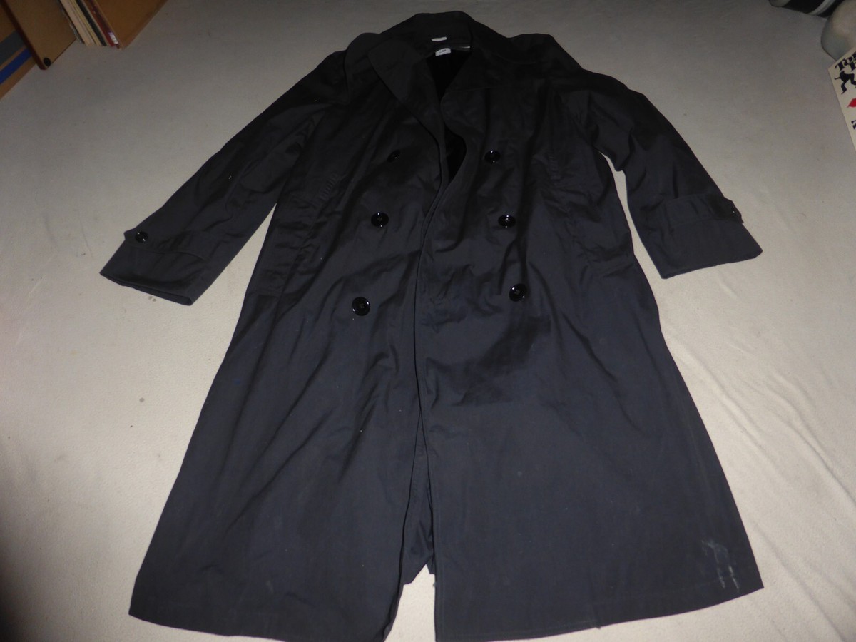 VINTAGE MILITARY ARMY TRENCH COAT ALL WEATHER MENS BLACK 8405-01