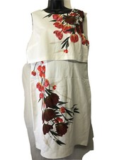 Hobbs London Crew Neck Sleeveless Sheath Multi Color Ivory Dress US 12 UK16