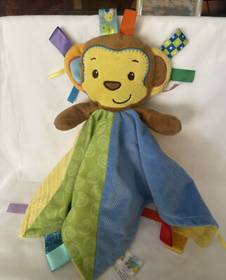 Taggies Monkey Lovey Textured Blue Yellow Sensory Security Blanket (C3)