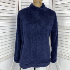 Jane & Bleecker Fuzzy Faux Fur Lounge Top Navy Blue Womens Small Mock Neck