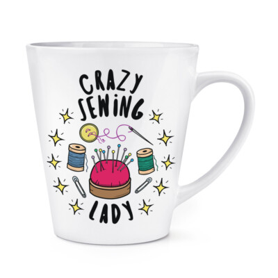 Crazy Sewing Lady Stars 12oz Latte Becher Tasse Mama Muttertag Freundin lustig