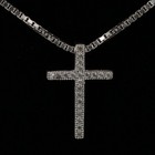 Sterling Silver - White Crystal Pave Religious Cross Pendant 18" Necklace - 3g