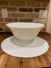 Fenton White Hobnail Punch Bowl w/ Underplate 