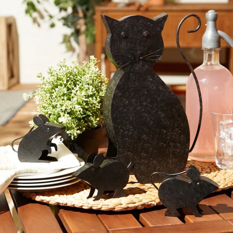 Rustic Metal Cat & Mice Garden Outdoor Sculpture Lawn Patio Home Yard Art Décor - Image 4 of 4