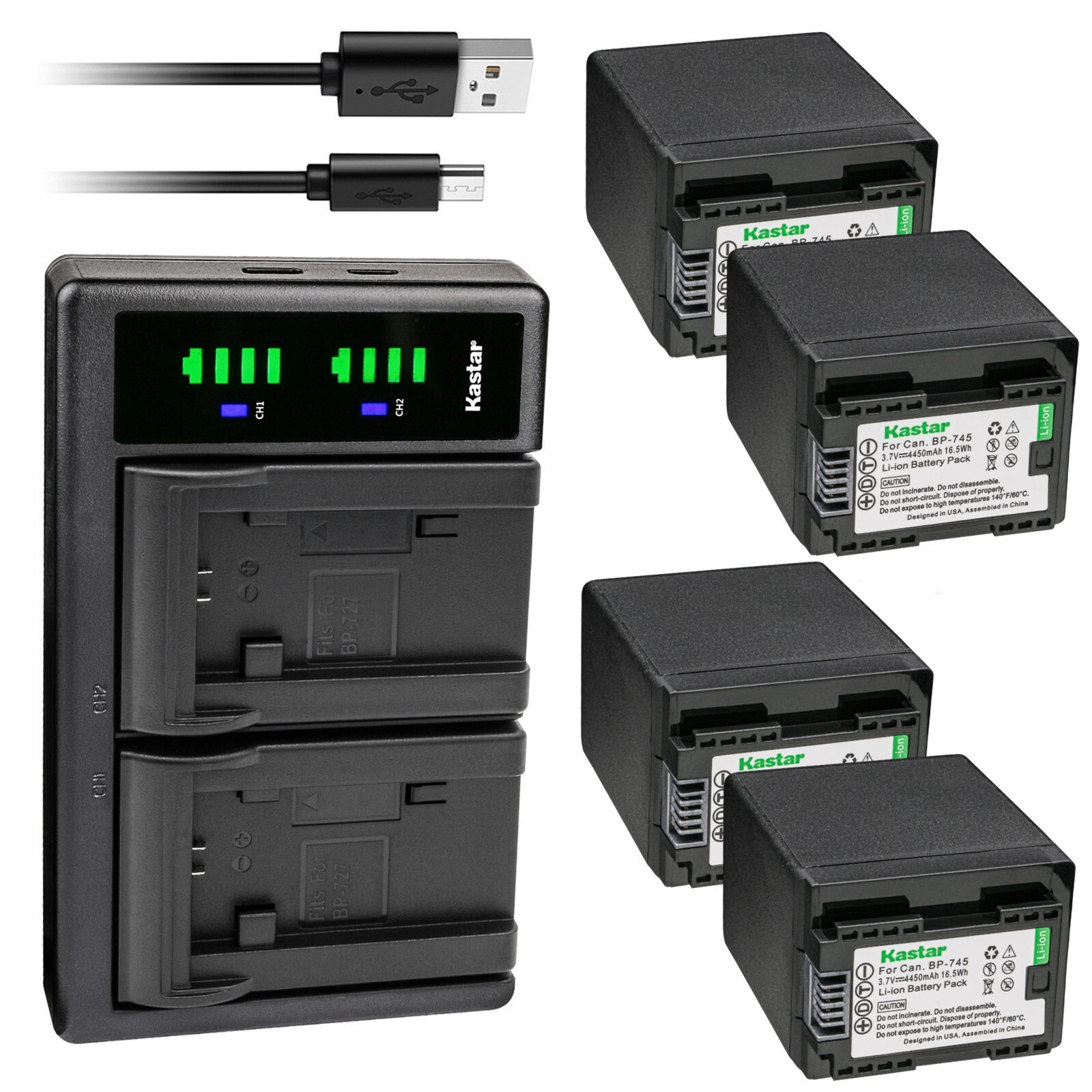 Kastar BP-745 Battery LTD2 USB Charger for Canon VIXIA HF R400 HFR400 Camera