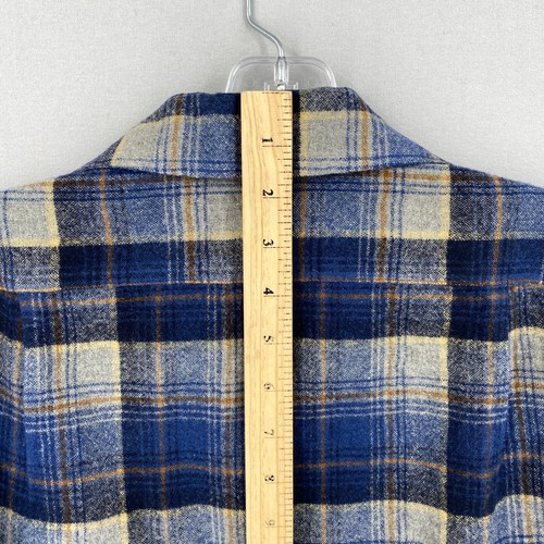 Vintage Pendleton Wool Loop Collar Board Shirt Large Blue Plaid Flap Pockets USA - Picture 9 of 15