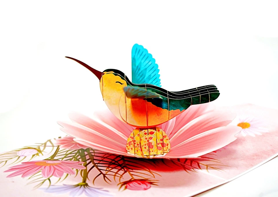 3D Pop Up Card Hummingbird Bird Flower Birthday Thank You Mother Spring Summer - Image 3 of 4