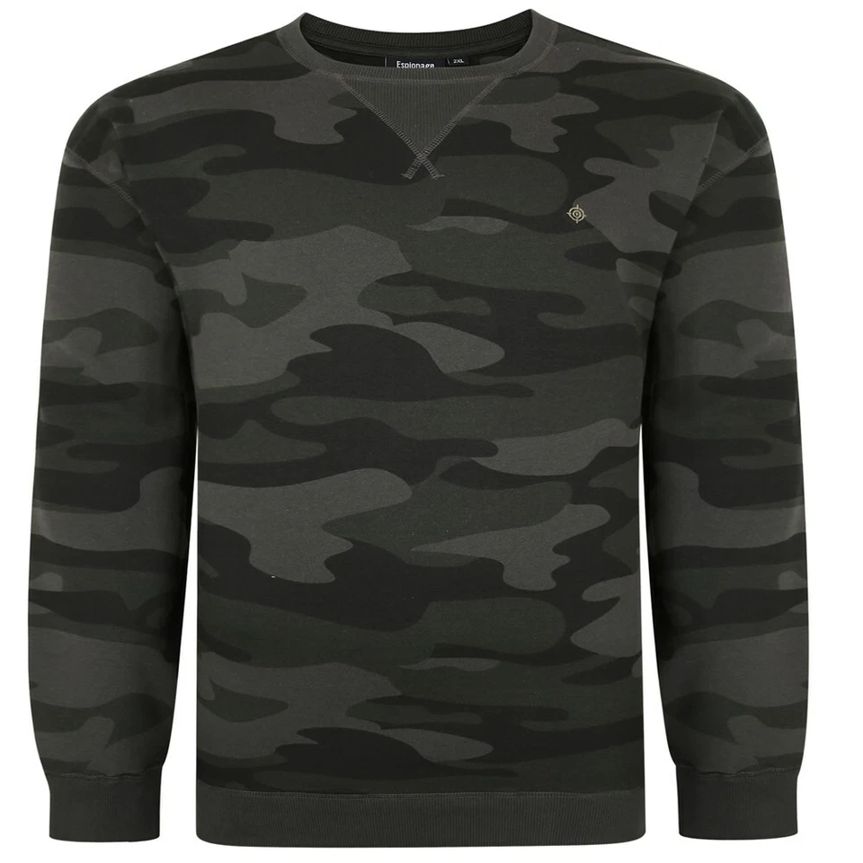 Grands Hommes Noir/Kaki Camouflage Sweat-Shirt ESPIONAGE 2XL, 3XL, 4XL, 5XL, - Photo 1/1