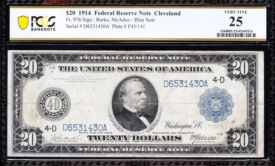 VERY NICE Bold & Crisp VF 1914 $20 CLEVELAND FRN Note! PCGS 25! FREE SHIP! 31430 - Image 2 of 3
