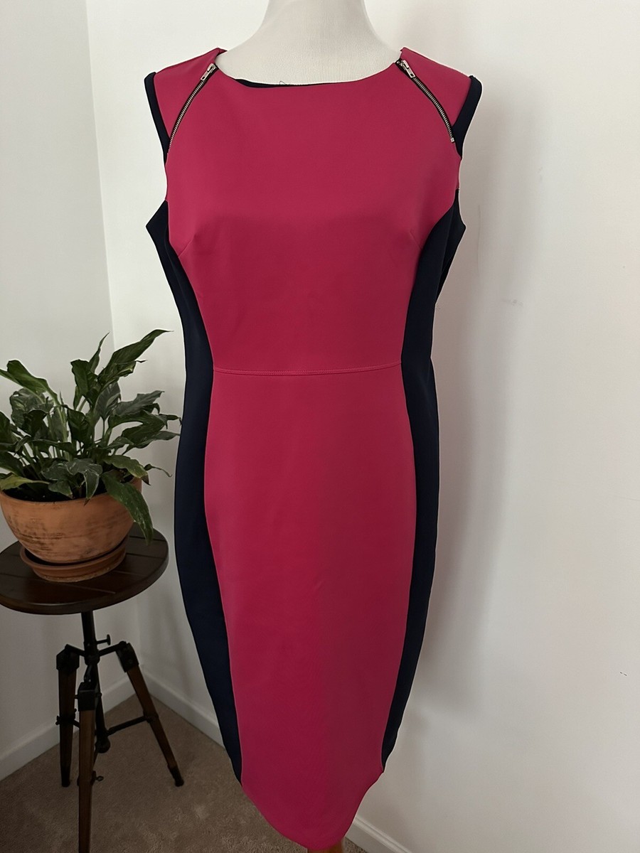 enfocus studio pink dress Enfocus Studio Size 14 Dress Pink Navy Blue Zipper Accent Stretch