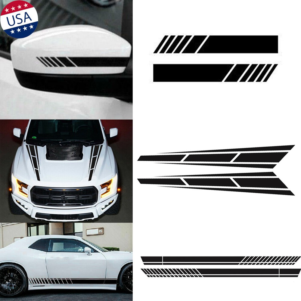 6pcs Sport Racing Side Mirro +Hood + Side Body Decal Vinyl Sticker Kit Universal