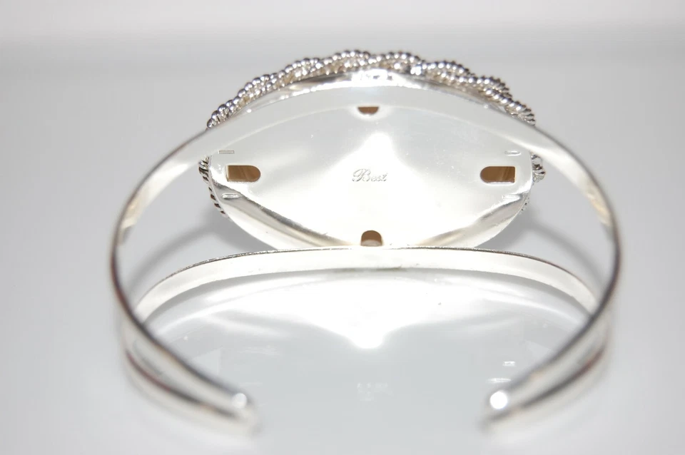 MEJOR BRAZALETE GRANDE ACRÍLICO COLOR TURQUESA PIEDRA METAL PLATEADO DECLARACIÓN Foto 4 de 4