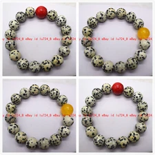 Natural 6-12mm Dalmatian Spot Jasper &Multicolor Gems Round Beads Bracelet 7.5"