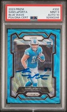 Sam LaPorta RC 2023 Prizm Blue Wave /199 Signed Color Match PSA 9 Mint 10 Auto