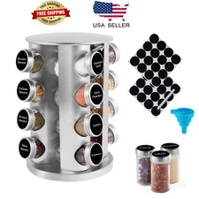 16 Jar Spice Rack Seasoning Organizer Revolving Countertop Stainless Holder
