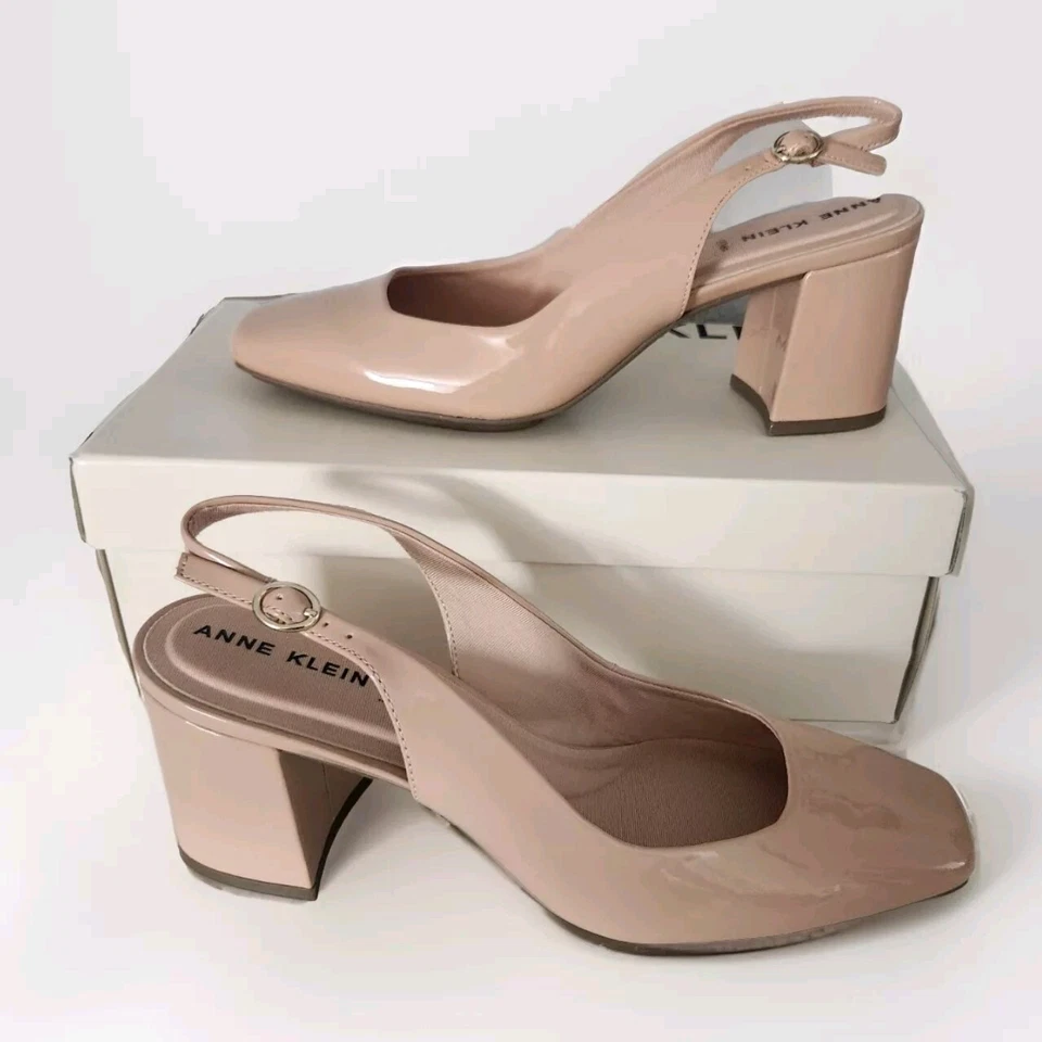 Bombas Anne Klein iflex LANEY couro envernizado nude biqueira quadrada 9 novas - Imagem 2 de 4