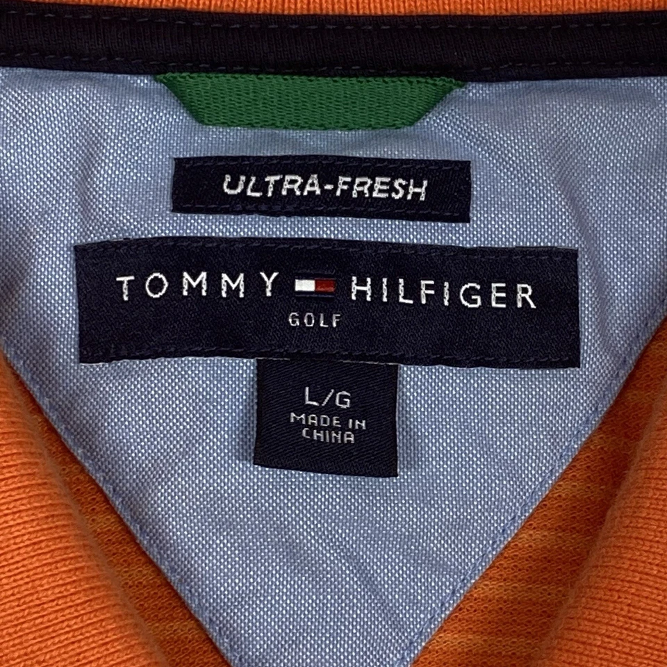 Camisa polo de golf Tommy Hilfiger para hombre grande naranja a rayas manga corta informal Foto 4 de 4